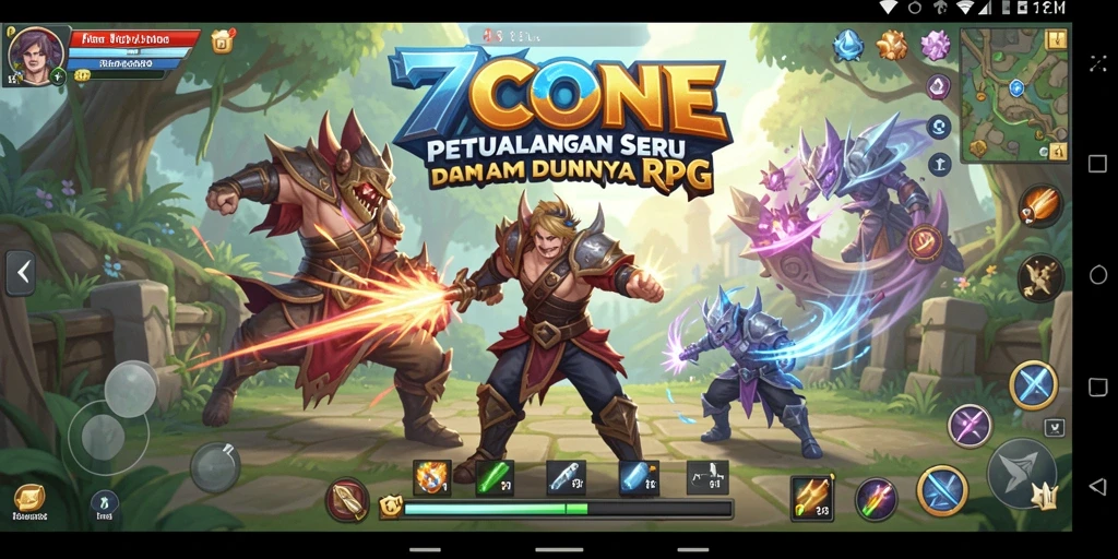 Screenshot gameplay utama 7CONE menunjukkan aksi pertempuran yang seru.