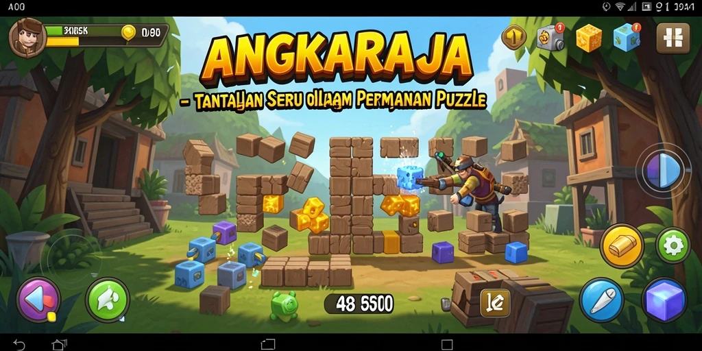 Tampilan seru gameplay puzzle ANGKARAJA yang menantang.