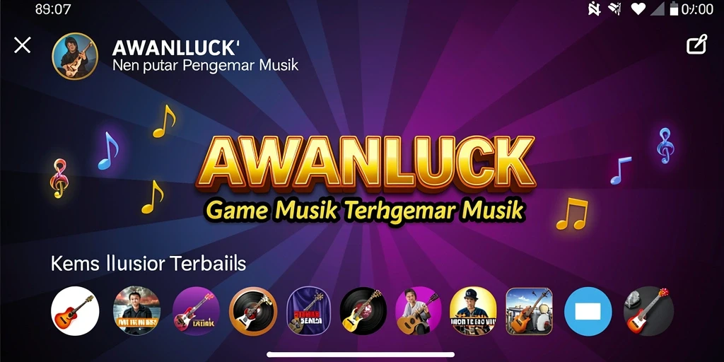 Tampilan gameplay AWANLUCK yang seru dengan pilihan lagu beragam.