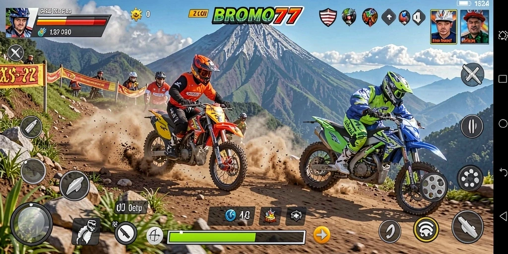 Tampilan menarik dari gameplay balapan BROMO77 yang seru.