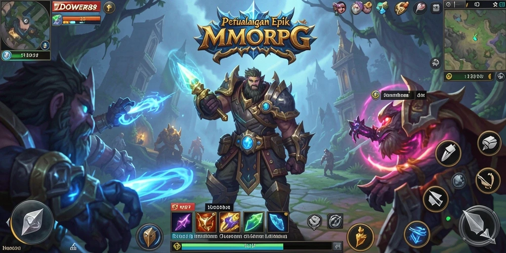 Tampilan screenshot DOWER88 menampilkan aksi intense dalam dunia game MMORPG.