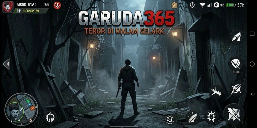Tangkapan layar menampilkan suasana mencekam di dalam game horror GARUDA365.