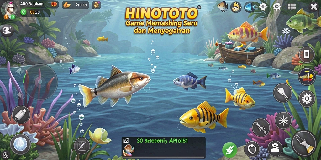 Screenshot HINOTOTO menampilkan gameplay memancing yang menarik dan menantang.