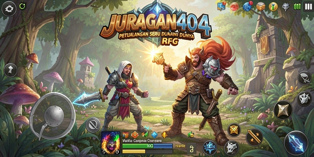Tampilan gameplay <strong>JURAGAN404</strong> yang menampilkan aksi petualangan RPG.