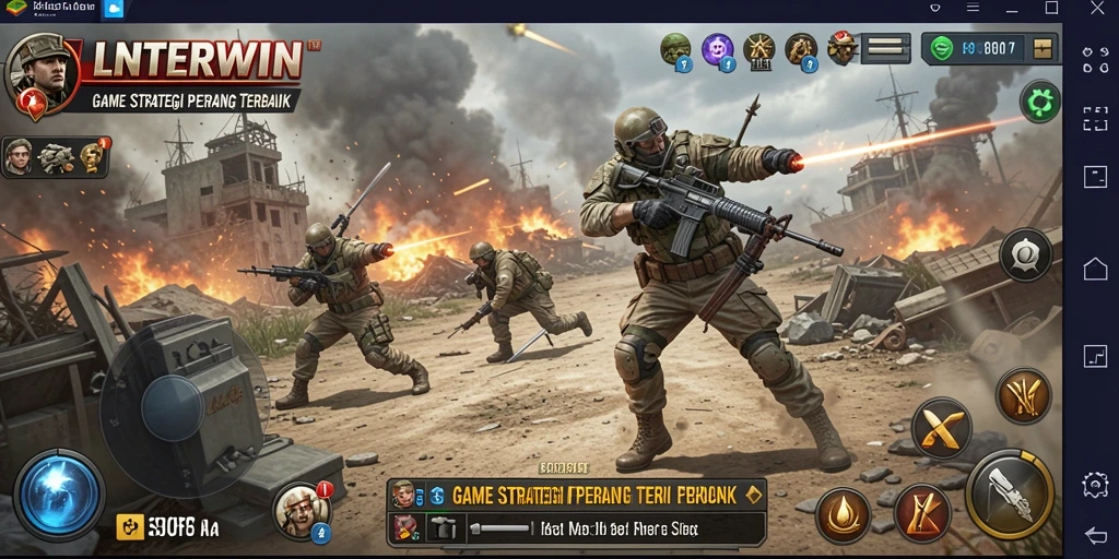 Tampilan gameplay LNTERWIN dengan pertempuran strategis yang mendebarkan.
