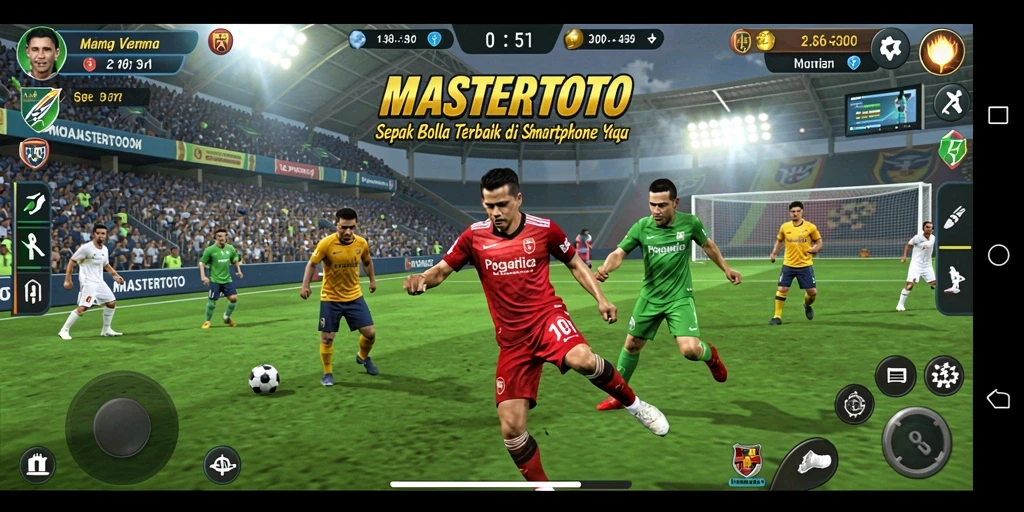 Screenshot gameplay MASTERTOTO yang menunjukkan aksi seru di lapangan sepak bola.
