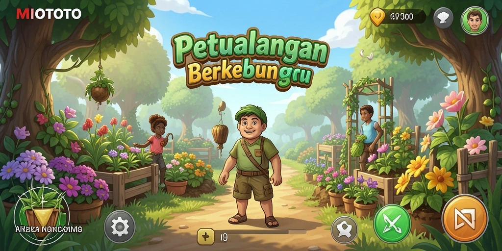Screenshot gameplay yang menarik dari MIOTOTO dengan tanaman hijau subur.
