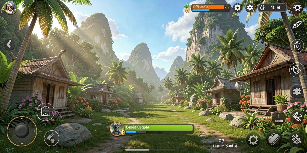 Tangkapan layar gameplay PP7 menampilkan suasana ceria dan penuh warna.
