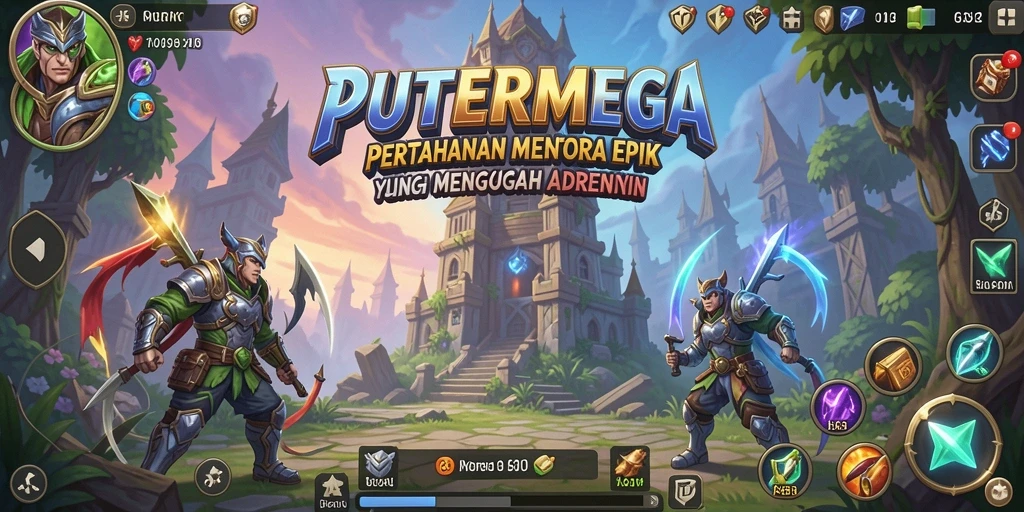 Screenshot gameplay PUTERMEGA yang menunjukkan pertahanan menara yang strategis.