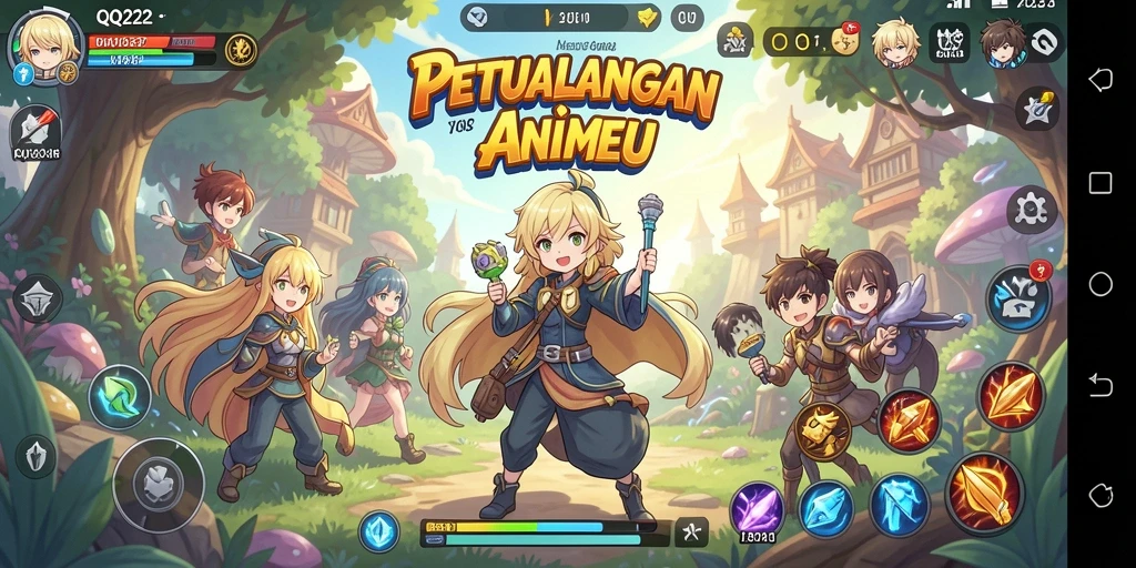 Tampilan gameplay mendebarkan di dunia anime yang penuh warna.