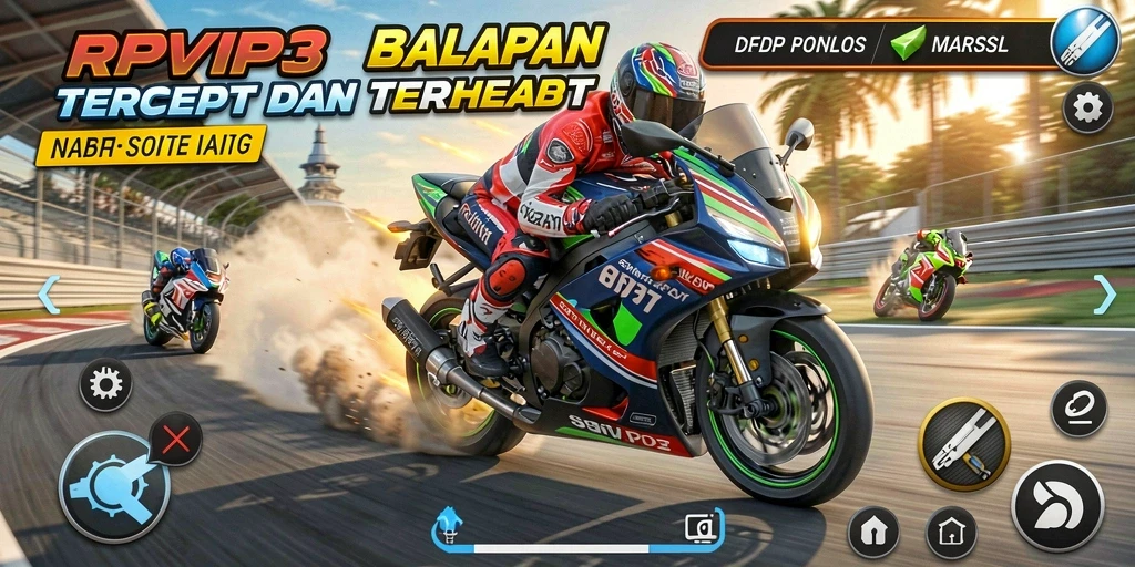 Screenshot gameplay RPVIP3 dengan aksi balapan motor yang mendebarkan.