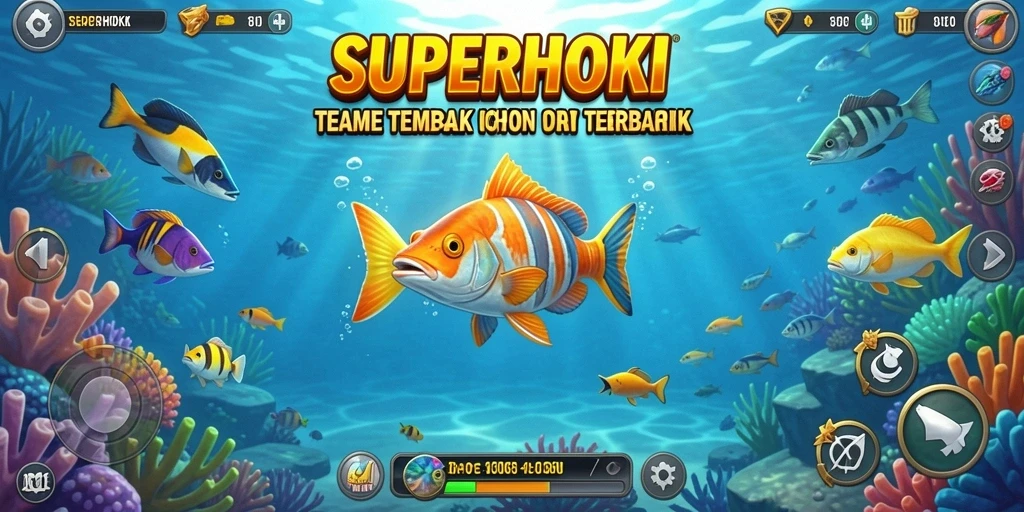 Gameplay SUPERHOKI menampilkan aksi menembak ikan yang seru dan menantang.